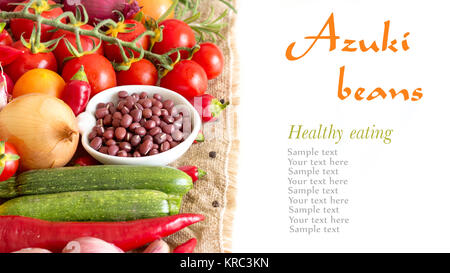 Trockene organische Azuki Bohnen und Gemüse Stockfoto