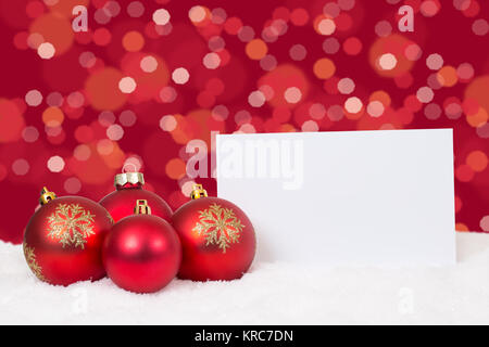 Rote Weihnachtskugeln Weihnachten Weihnachtskarte Wünsche Wunschzettel Textfreiraum Stockfoto