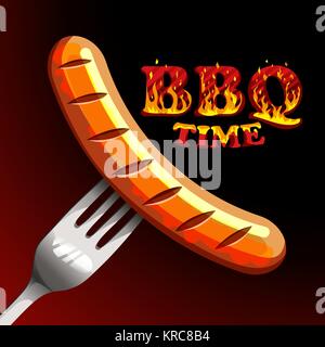BBQ - Fotorealistische Würstchen auf eine Gabel. Stock Vektor