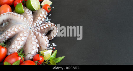 Rohen Tintenfisch mit Kalk, Tomaten und Basilikum Stockfoto