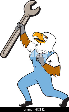 Mechaniker Weißkopfseeadler Spanner stehen Cartoon Stockfoto