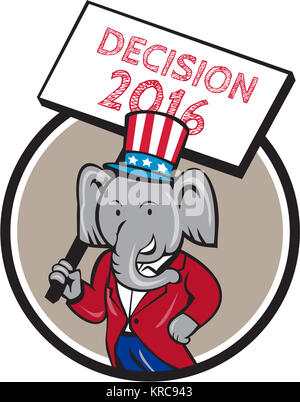 Republikanische Elefant Maskottchen Entscheidung 2016 Kreis Cartoon Stockfoto