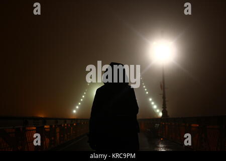 Shawdow auf nebligen Brooklyn Bridge Stockfoto