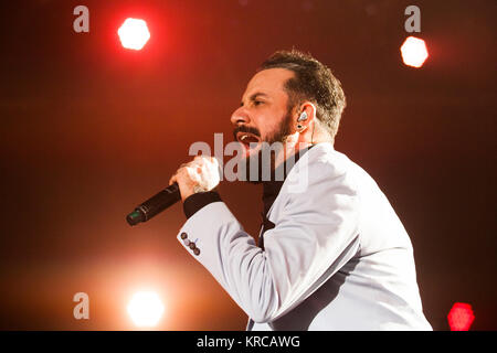 Sänger und Tänzer Alexander James McLean ist besser bekannt als "A. J." unter den Backstreet Boys Fans und ist hier abgebildet live auf der Bühne im Forum in Kopenhagen. Dänemark 15/03 2014. Stockfoto