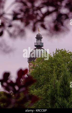 Botanischer Garten in Hamburg, Park in der Nähe des Zentrums mit einem Dach des Hauses zwischen Pflanzen und Bäumen. Stockfoto