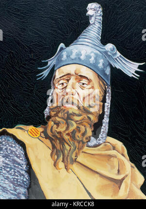 James I der Eroberer (1208-1276). Graf von Barcelona und König von Aragon (1213-1276), Valencia (1239-1276) und Mallorca (1229-1276). Porträt. Aquarell. Stockfoto