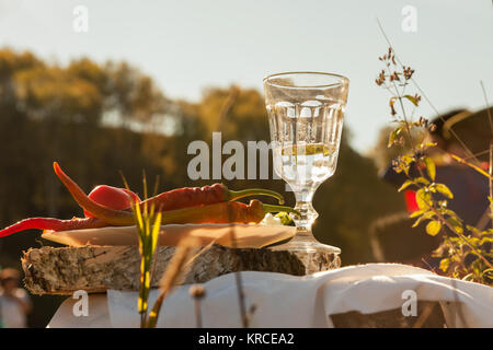 Russischer Wodka in Schnapsglas Stockfoto