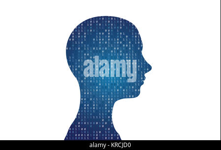 Menschlichen Kopf Silhouette mit binären Code Daten. 3D-Rendering Stockfoto