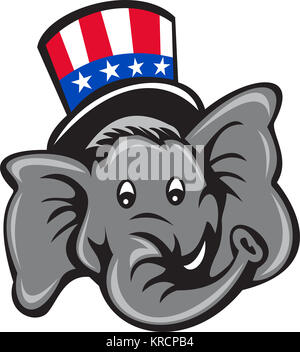 Republikanische Elefant Maskottchen Kopf Zylinderhut Cartoon Stockfoto