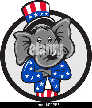 Republikanische Elefant Maskottchen Arme Radkreuz Cartoon Stockfoto