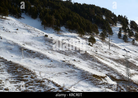 Tannen im Hügel hinter alten Skilift Stockfoto