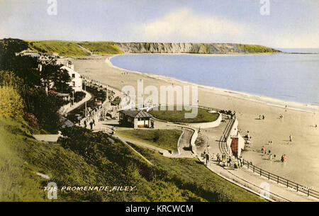 Blick auf die Promenade, Filey, North Yorkshire Stockfoto