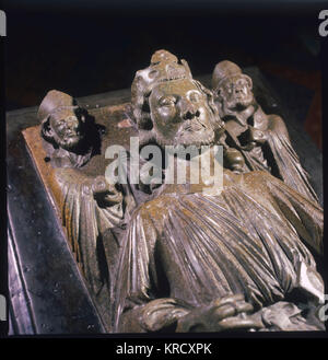 Das Bildnis von König John (1167 - 1216) auf seinem Grab in Worcester Cathedral, Worcestershire, England. Stockfoto