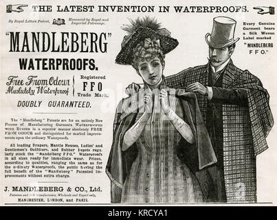 Anzeige für Mandleberg & Co. Waterproofs 1890 Stockfoto