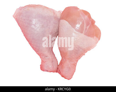 Raw Hähnchenschenkel auf weißem Hintergrund. Stockfoto