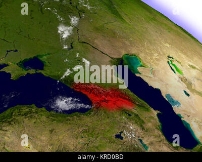 Georgien aus dem Weltraum in rot markiert Stockfoto