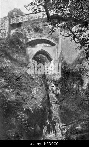 Blick auf die Devil's Bridge in der Nähe von Aberystwyth, Wales Stockfoto