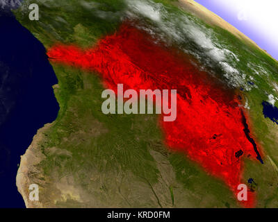 Demokratische Republik Kongo aus dem Weltraum in rot markiert Stockfoto