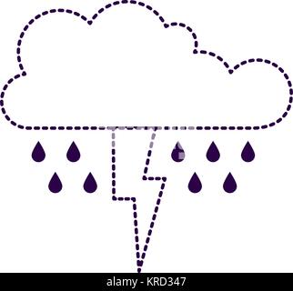 Wolke mit Regen und Thunderbolt in Lila gepunkteten Silhouette Stock Vektor
