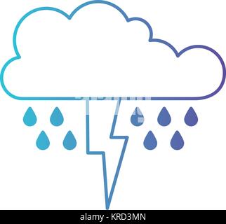 Wolke mit Regen und Thunderbolt in den Fehlermodus Blau bis Violett Farbe Kontur Stock Vektor