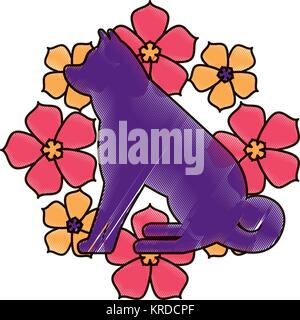 Chinesische sitzend Hund mit Blumen Dekoration Rahmen Stock Vektor