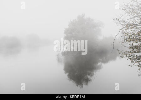 Herbst Landschaft mit Fluss und nebligen Horizont in Böhmen Stockfoto