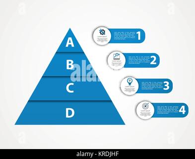 Moderne Vector Illustration 3d. Pyramide Vorlage Infografiken mit vier Elemente, Ebenen. Enthält Symbole und Text. Für Unternehmen entwickelt, Präsentationen Stock Vektor