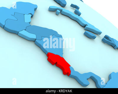 Costa Rica in Rot auf Blau Kugel Stockfoto