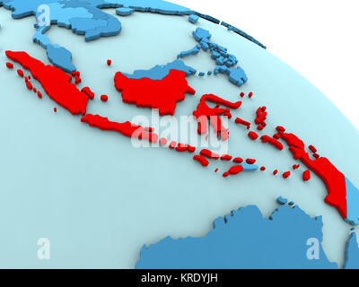 Indonesien in Rot auf Blau Kugel Stockfoto