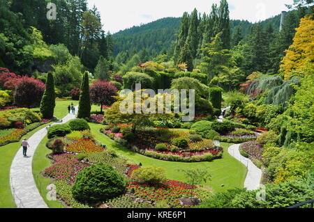 Die wunderschönen versunkenen Gärten der Butchart Gardens in Victoria BC, Kanada Stockfoto