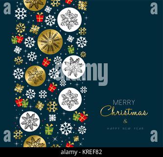 Frohe Weihnachten nahtlose Muster Karte mit Text zitieren Botschaft für das neue Jahr. Mit gold Luxus Schneeflocke Dekoration. EPS 10 Vektor. Stock Vektor
