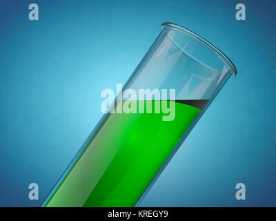 Chemie Flaschen mit Flüssigkeiten auf farbigen Hintergrund. 3D-Rendering Stockfoto