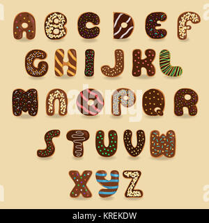 Schokolade Donuts Font. Künstlerische Alphabet Stockfoto