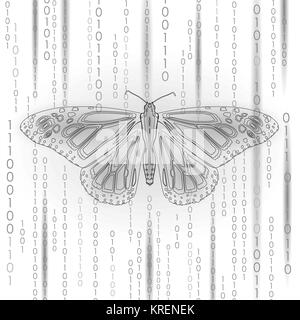 Technik natur Konzept. Der binäre Code Schmetterling leben Ökologie innovation Inspiration computer Digitale abstrakte geometrische grau weiß Vektor illustratio Stock Vektor