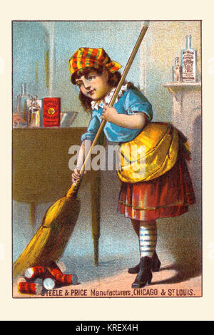 'Victorian Handel Karte für Stahl & Preis Hersteller von St. Louis. Mehrere Produkte werden auf diese Karte zeigt eine Frau weg fegt die ' ' Andere ' ' Marken von Backpulver zugunsten von Dr. Preis Creme Backpulver vertreten." Stockfoto
