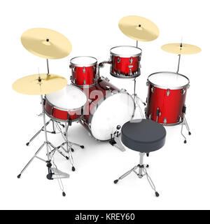 Drum-Kit isoliert auf weißem Hintergrund Stockfoto