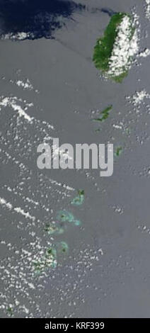 Satellitenbild von Saint Vincent und die Grenadinen im September 2002 Stockfoto