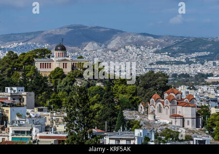 Athen Nationale Beobachtungsstelle und die Stadt. Stockfoto