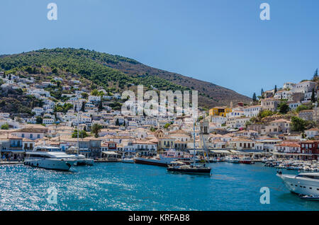 Hydra Island Harbour im Saronischen meer Griechenland Stockfoto