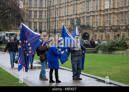 London, Großbritannien. 20 Dez, 2017. Pro-EU-Demonstranten halten eine Mahnwache gegenüber dem Palast von Westminster. Credit: Mark Kerrison/Alamy leben Nachrichten Stockfoto