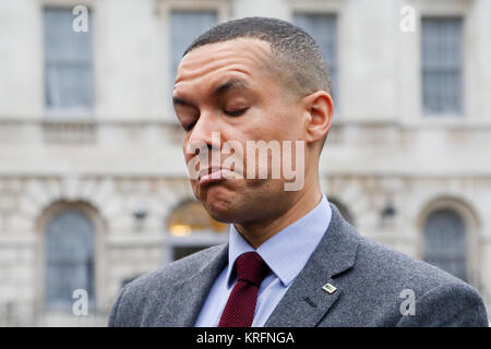 Westminster. London, Großbritannien. 20 Dez, 2018. Clive Lewis, Labour MP für Norwich Süd, spricht mit Pro-EU-Demonstranten außerhalb der Häuser des Parlaments mit der EU und der Union Fahnen. Credit: Dinendra Haria/Alamy leben Nachrichten Stockfoto