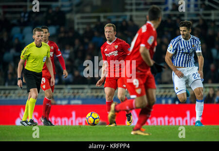 San Sebastian, Spanien. 20 Dez, 2017. (7) Michael Krohn-Dehli während der spanischen La Liga Fußball Match zwischen Real Sociedad und Sevilla C. F am Anoeta Stadium, in San Sebastian, Spanien, Sonntag, Dezember. 20, 2017. Credit: Gtres Información más Comuniación auf Linie, S.L./Alamy leben Nachrichten Stockfoto