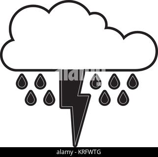 Wolke mit Regen und Thunderbolt in schwarze Silhouette Stock Vektor