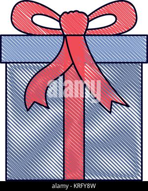 Geschenkbox Symbol mit Zierband in farbige Kreide Silhouette Stock Vektor