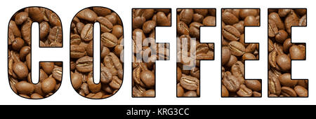Kaffee Inschrift aus Getreide gemacht. Isoliert Stockfoto