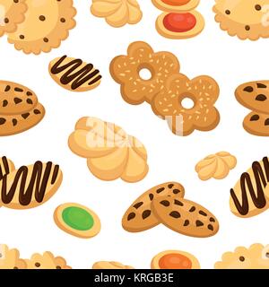 Nahtlose Muster mit unterschiedlichen Cookies im Comic-stil Vector Illustration auf weißem Hintergrund Web site Seite und mobile App Design. Stock Vektor