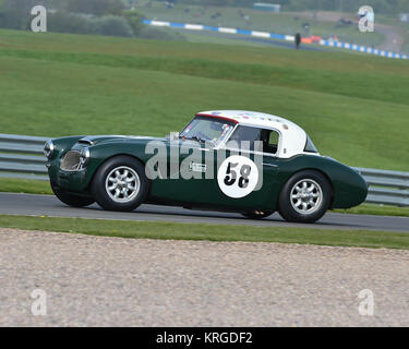 Harvey Woods, Mark Pangborn, Austin Healey 3000, GT und Sportwagen Cup, Pre-66 GT Autos, Pre-63 Sportwagen, Donington historische Festival, 2017, Motor rac Stockfoto