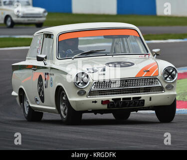 Michael Steele, Ford Lotus Cortina Mk1, HRDC, Coys Trophäe, Pre-66 Tourenwagen, Donington historische Festival, 2017, Rennsport, Motorsport, motorspo Stockfoto