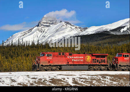 CP Rail Korn Zug led westwärts von Loco 9726 unter Mt Hector im Winter in Banff Park Alberta Stockfoto