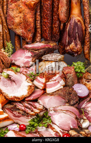 Verschiedene geräucherte Schweinefleisch Stockfoto